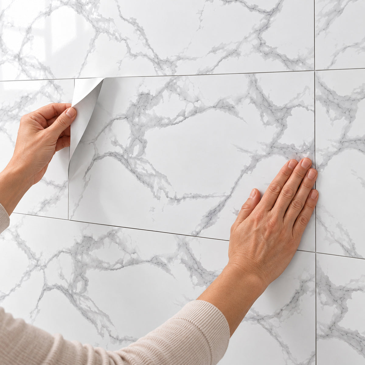 SOGA Peel & Stick Floor and Wall Tiles 30 x 60cm 10 Pack White Grey Faux Marble