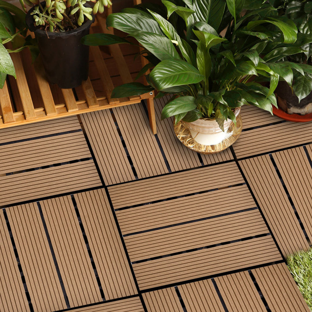 SOGA 11 pcs Coffee DIY Wooden Composite Decking Tiles Garden Outdoor Backyard Flooring Home Decor