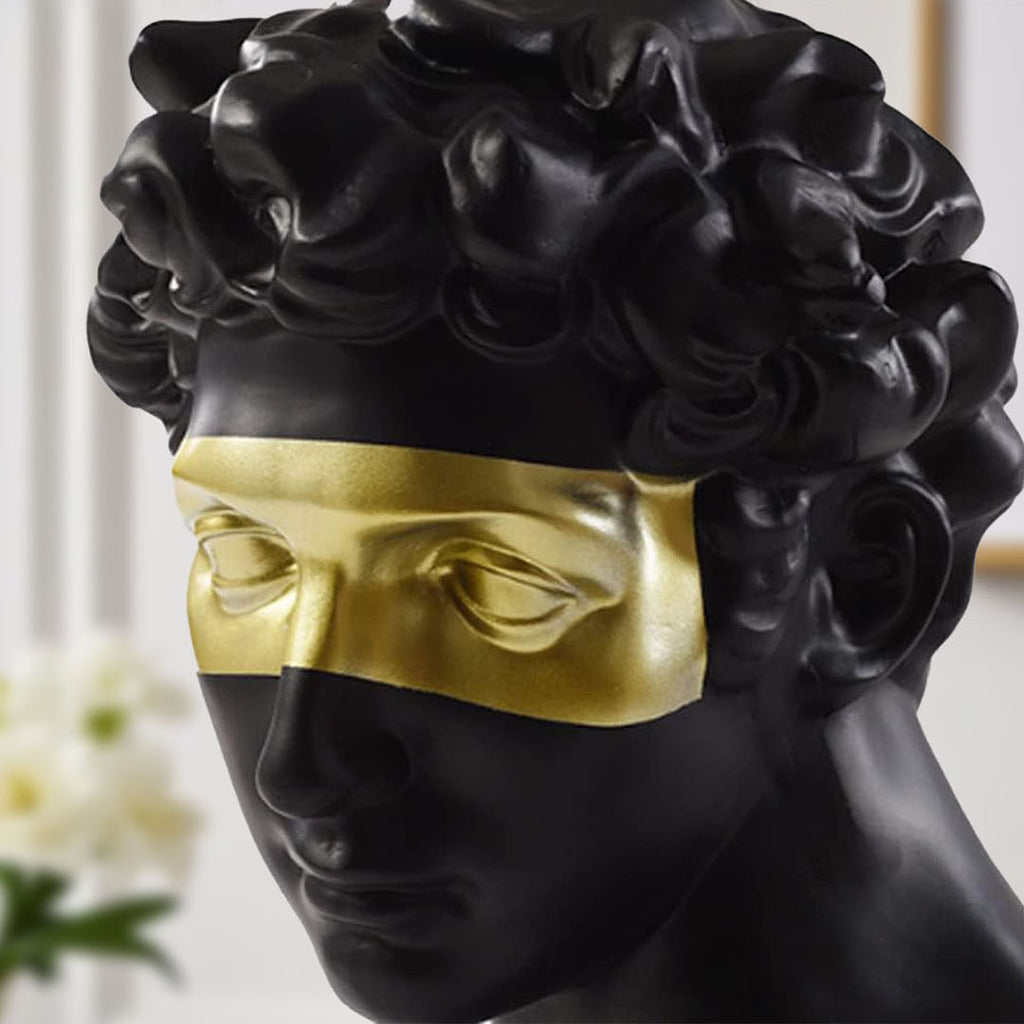 SOGA 56cm Black Resin Bust – Gold Masked Sculpture for Modern Decor