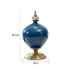 SOGA 38cm Ceramic Oval Flower Vase with Gold Metal Base Dark Blue