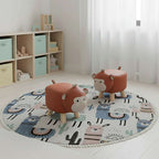 SOGA Home & Living Bundle – 2 Orange Monkey Children’s Ottoman & Alpaca Cactus Pattern Rug $ 134