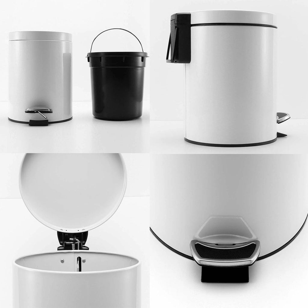 SOGA 4X Foot Pedal Stainless Steel Rubbish Recycling Garbage Waste Trash Bin Round 7L White