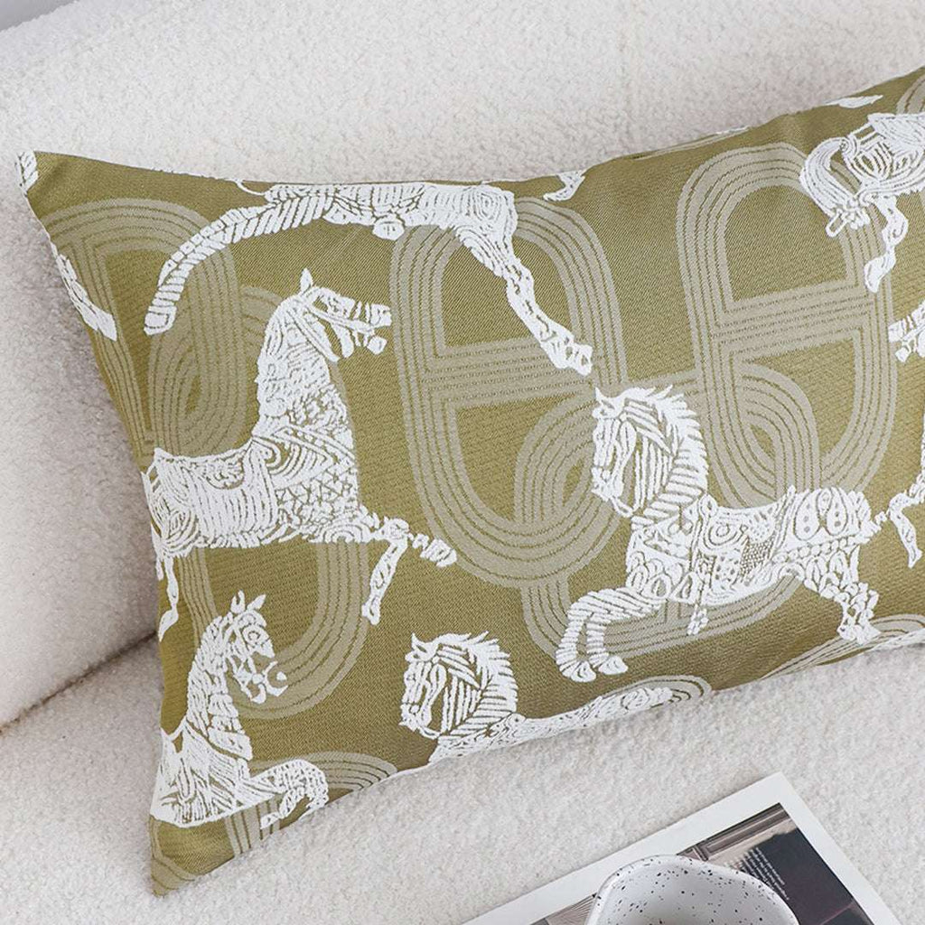 SOGA 2X 35cm Vintage Olive Green White Horse Pattern Throw Pillow $ 142