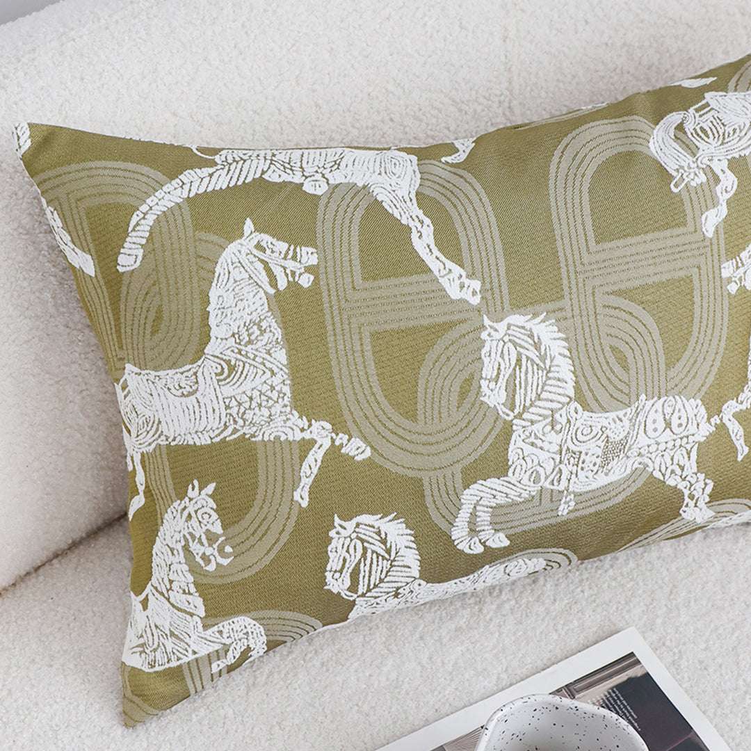 SOGA 2X 35cm Vintage Olive Green White Horse Pattern Throw Pillow $ 142