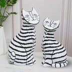 SOGA 22cm and 27cm Black & White Striped Cat Resin Sculptures