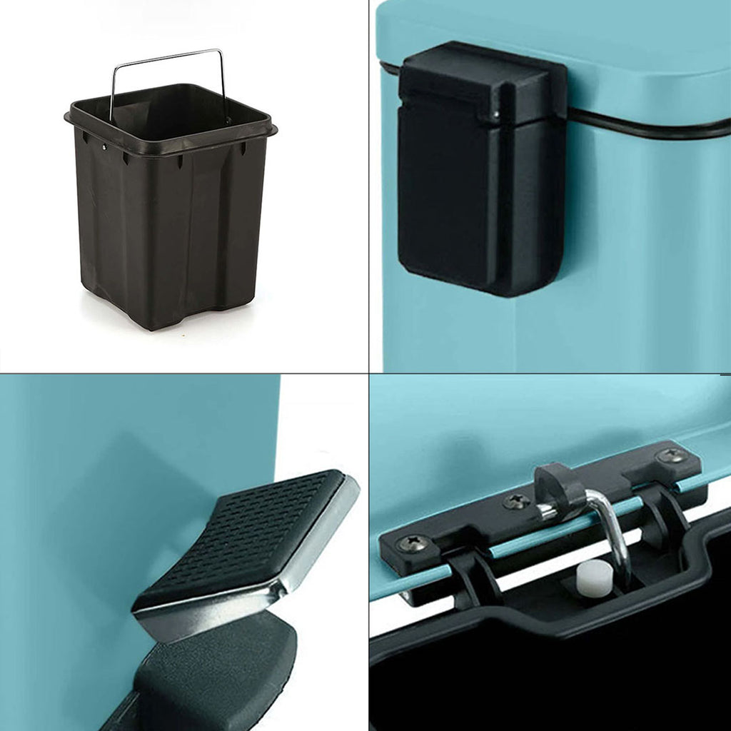 SOGA 4X Foot Pedal Stainless Steel Rubbish Recycling Garbage Waste Trash Bin Square 6L Blue