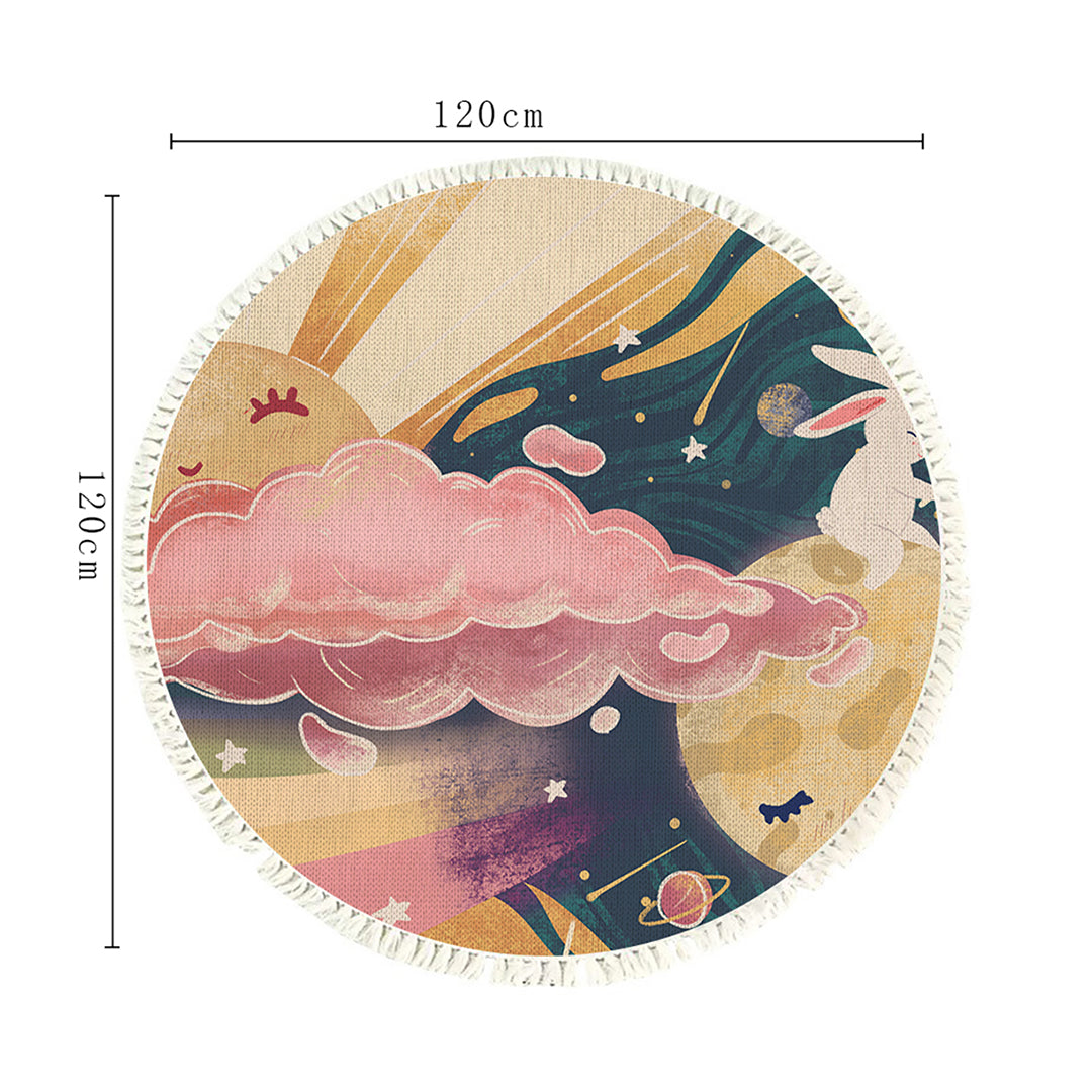 SOGA 2X 120cm Round Tassels Carpet Sky Landscape Clouds Boho Circle Area Rugs Home Decor