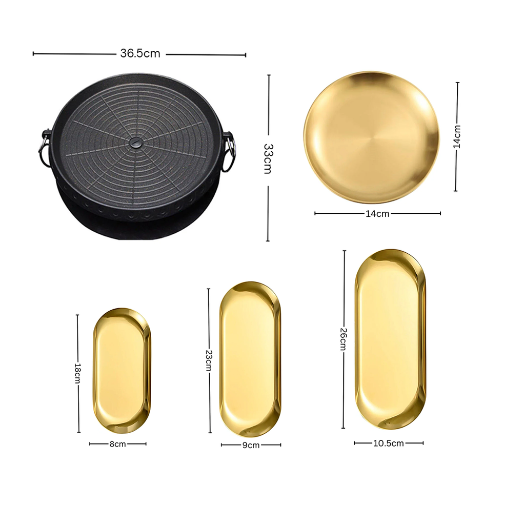 SOGA Kitchenware Bundle – Round Portable Korean BBQ Stove, Gold Grilling Plate & Nordic Plate Set $ 140