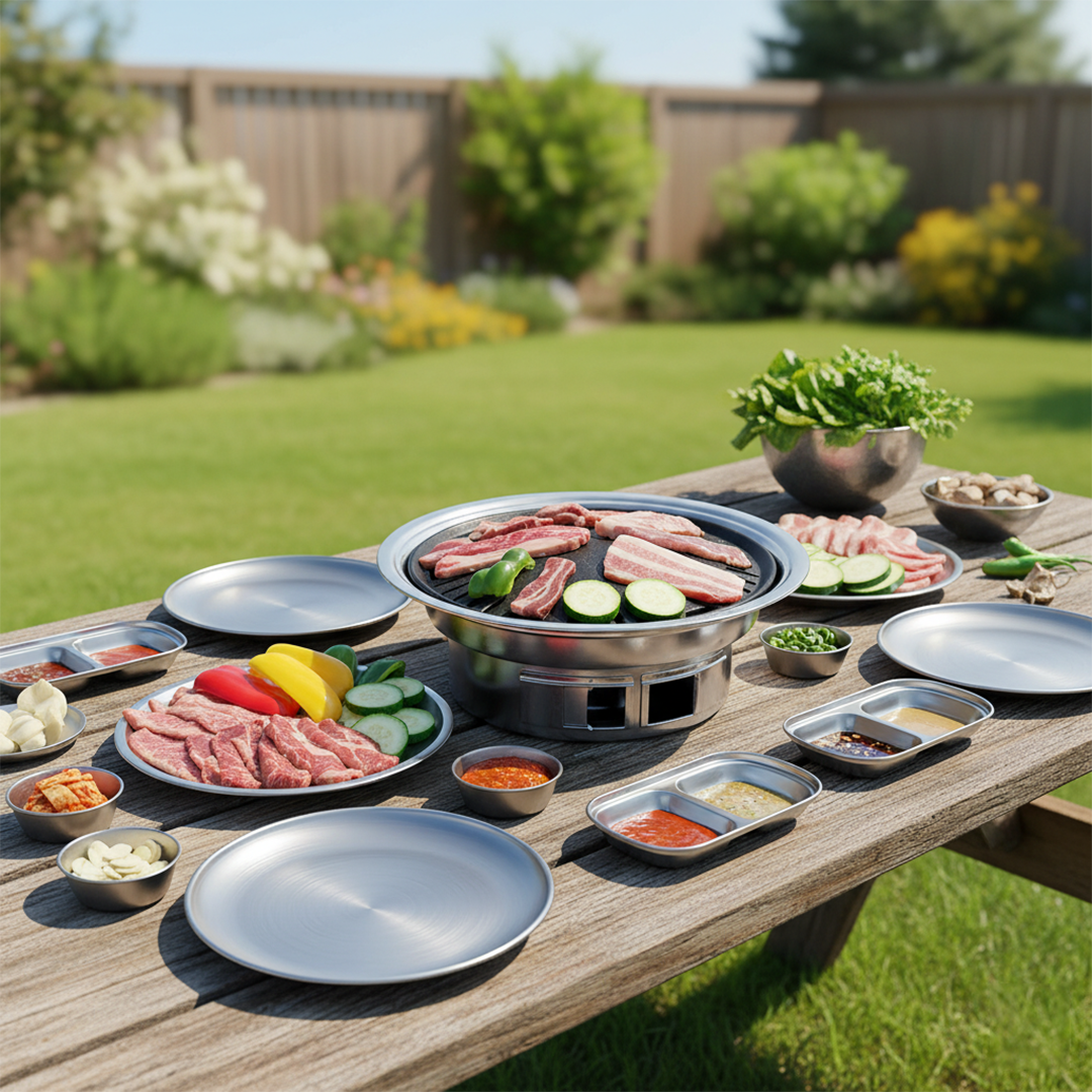 SOGA Kitchenware Bundle – Silver Grilling Plate, Divided Sauce Pan & Portable Charcoal BBQ Grill $ 142