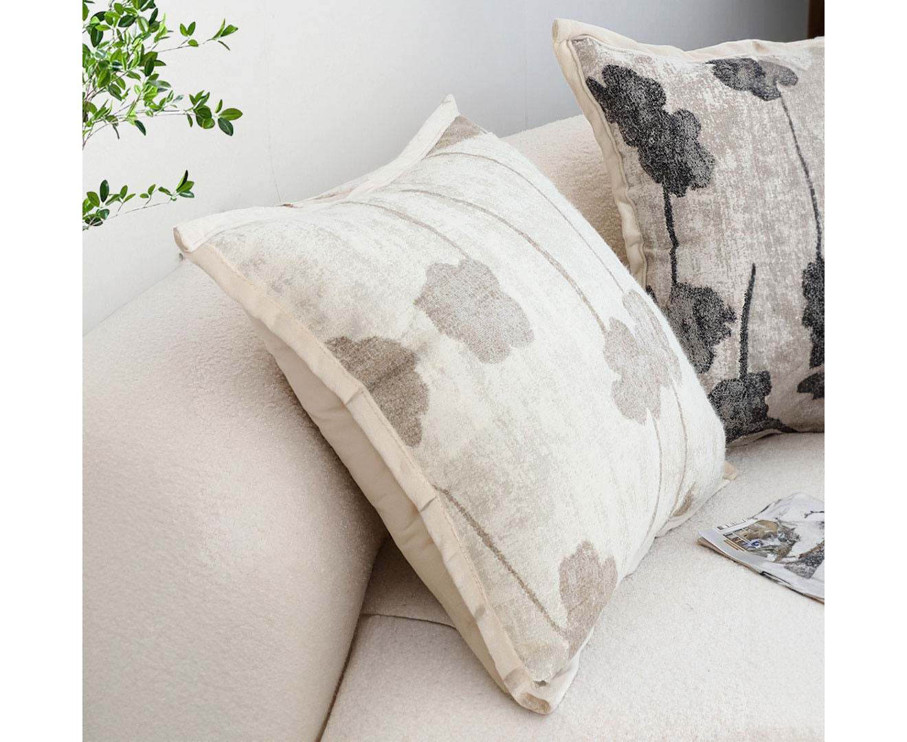 SOGA 45cm Botanical Beige Poppy Flower Print Linen Decorative Throw Pillow