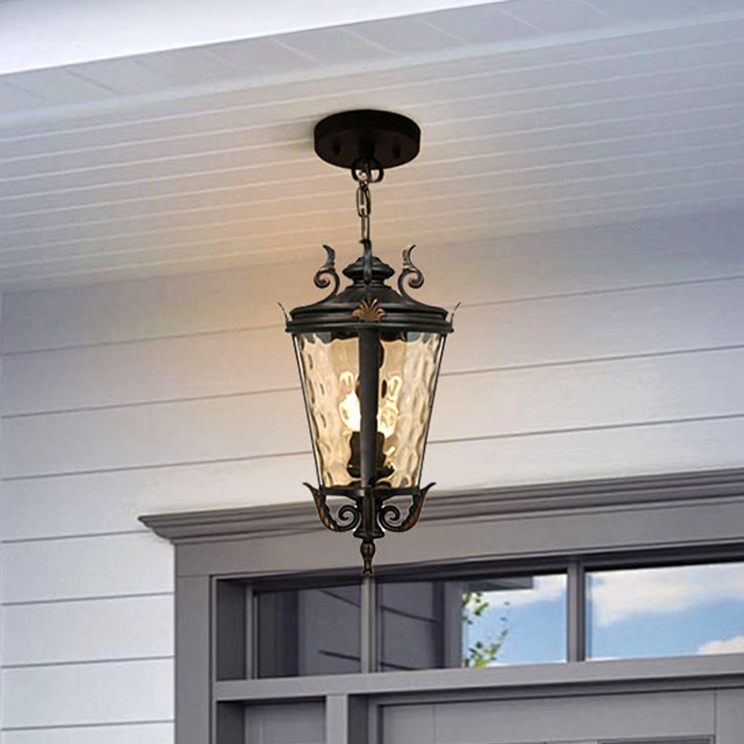 Vintage Lamp 6X 60.3cm Aluminum & Glass Lantern Elegant Chandelier Style Classic Hanging Light Antique-Inspired Design