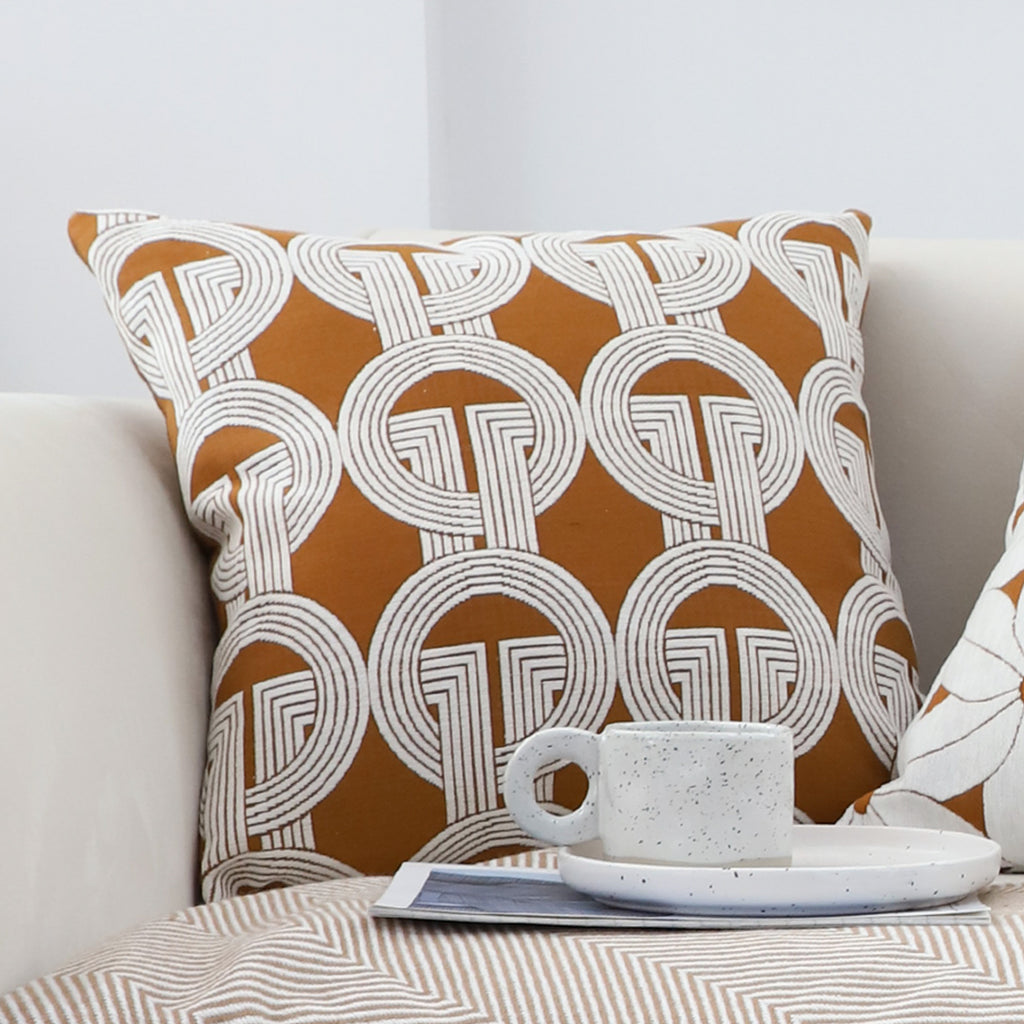 SOGA 2X 50cm Throw Pillow Brown Circular Chain Jacquard  Decorative Square for Home Decor