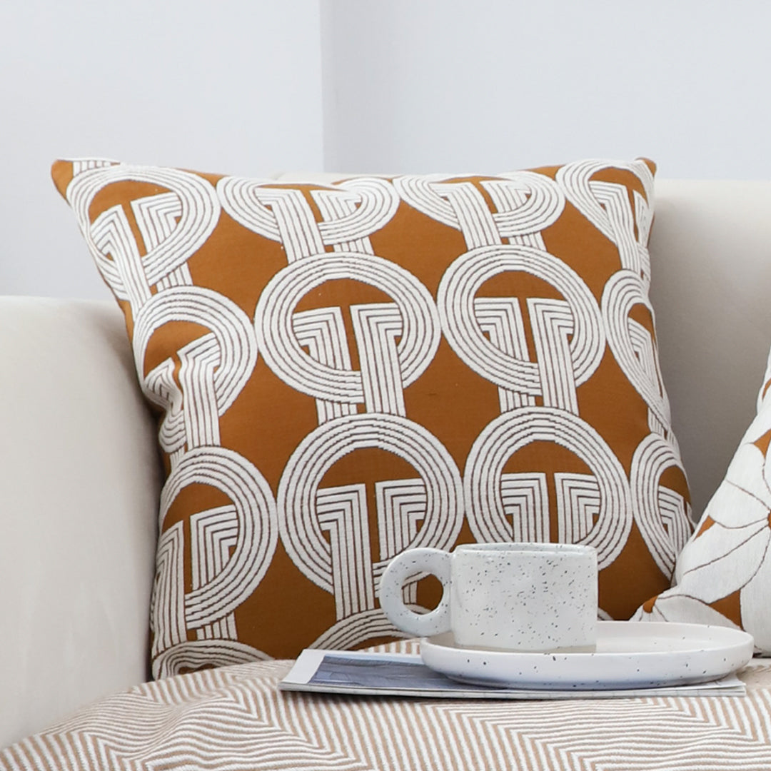 SOGA 2X 50cm Throw Pillow Brown Circular Chain Jacquard  Decorative Square for Home Decor