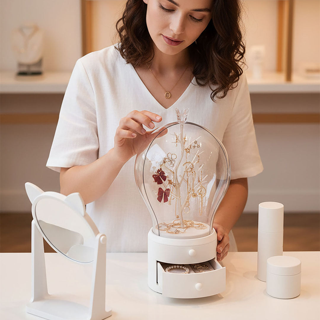 SOGA White 360 2 Layered Jewelry Storage Box Waterproof Dustproof Accessories Organiser