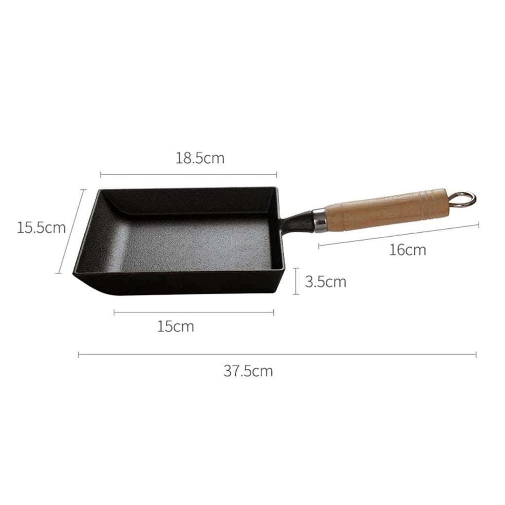 SOGA Cast Iron Tamagoyaki Japanese Omelette Egg Frying Skillet Fry Pan Wooden Handle