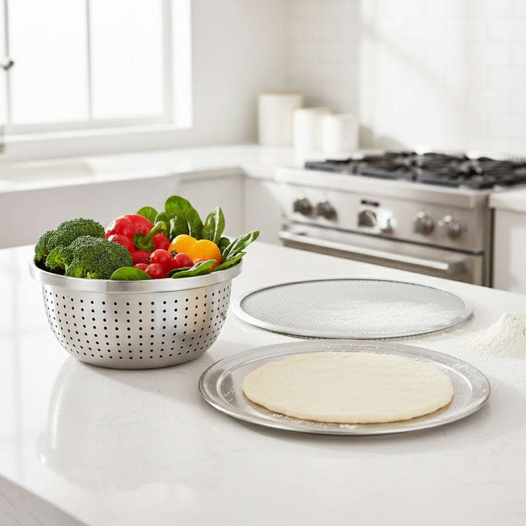 SOGA Kitchenware Bundle – Pizza Pans, Aluminum Baking Tray & Stainless Steel Colander Set $ 115
