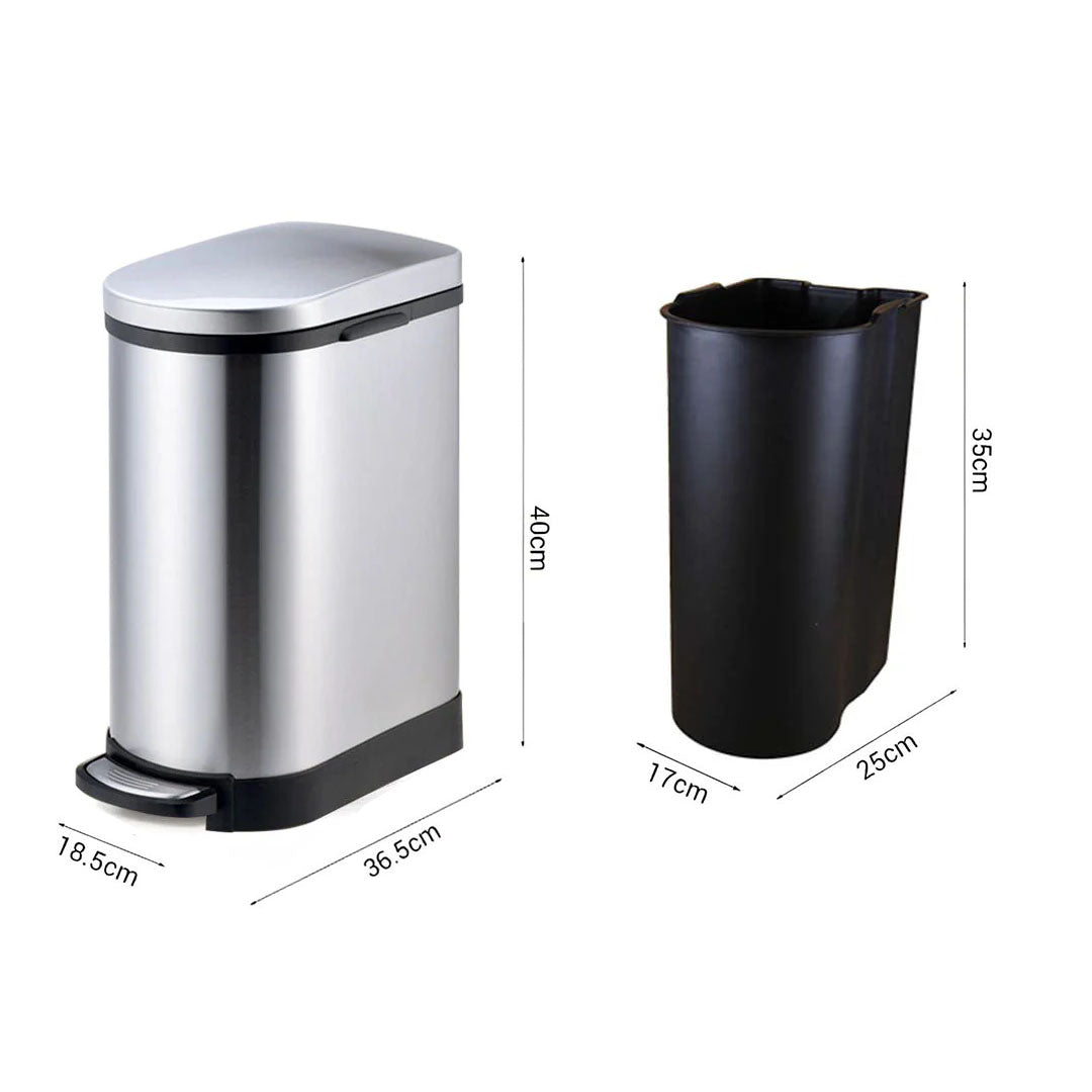 SOGA Foot Pedal Stainless Steel Rubbish Recycling Garbage Waste Trash Bin 10L U