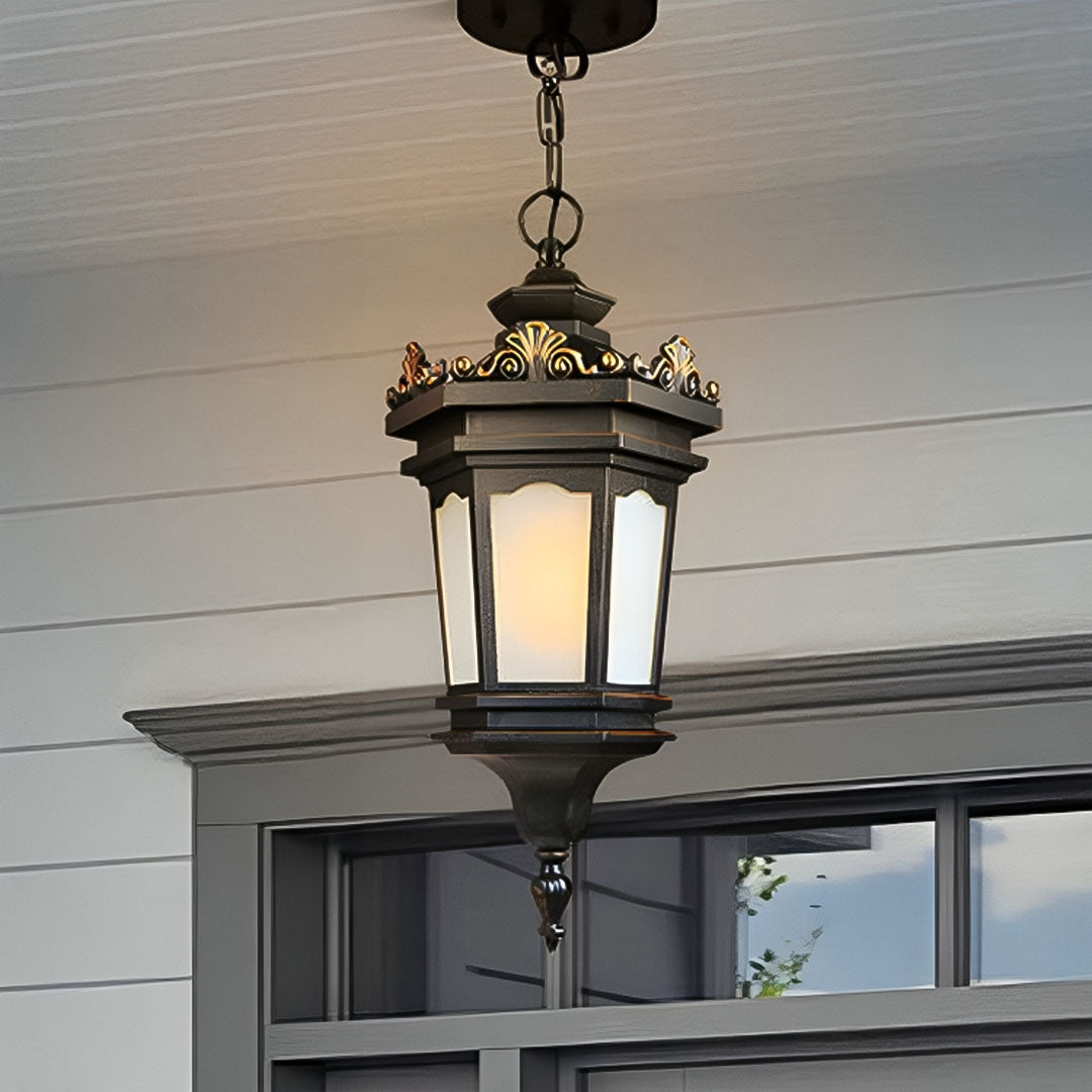 Vintage Lamp 2X 54.5cm Elegant Aluminum & Glass Lantern Chandelier Classic Hanging Light Fixture Antique Style