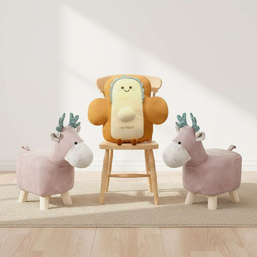 SOGA Home & Living Bundle – 2 Pink Deer Children’s Ottoman & Smiley Toast Plush Cushion $ 113