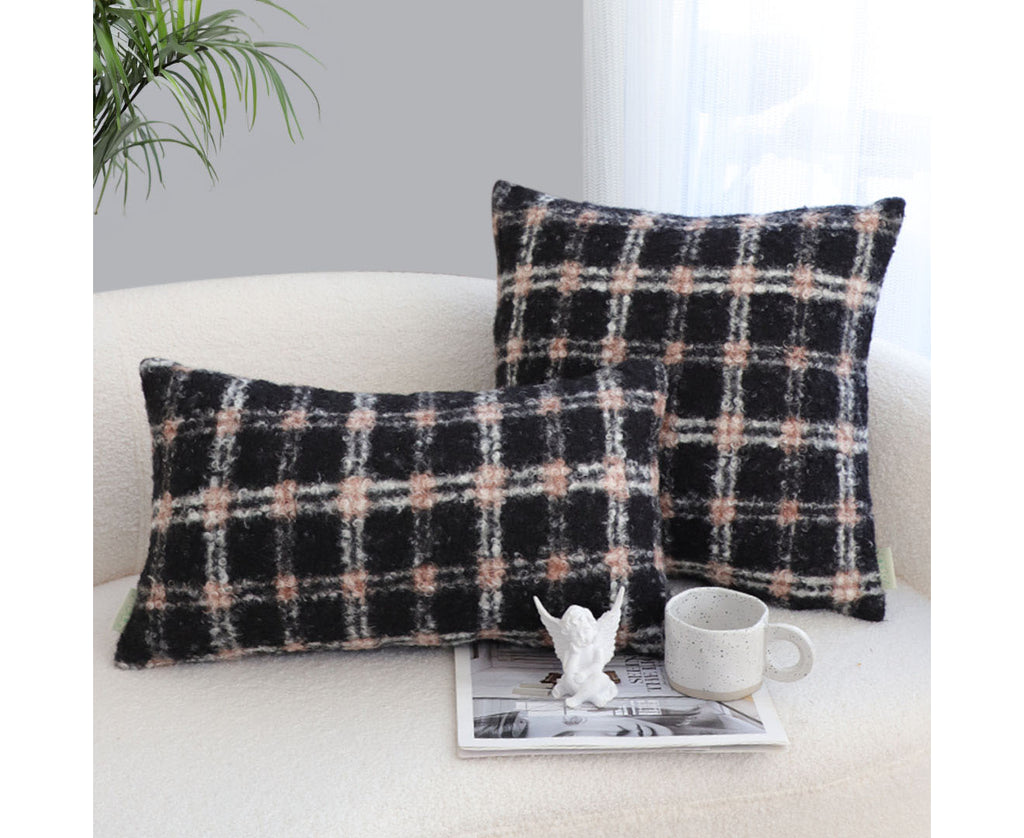 SOGA 35cm Modern Plaid Pattern Blush Pink Gray Decorative Throw Pillow