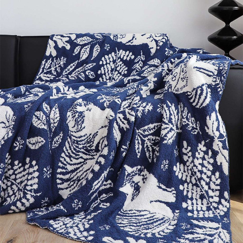 SOGA 2X Deep Blue Cat Floral Print Throw Blanket 160x200cm Polyester $ 237
