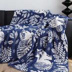 SOGA 2X Deep Blue Cat Floral Print Throw Blanket 160x200cm Polyester $ 237