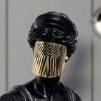 SOGA 40cm Black Resin Bust – Gold Striped Mask Home Sculpture
