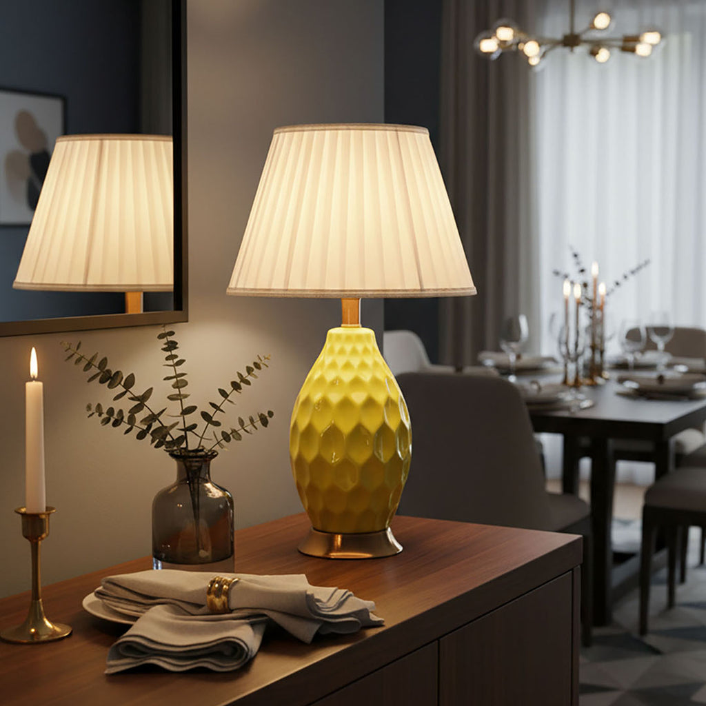 SOGA Textured Ceramic Oval Table Lamp with Gold Metal Base Yellow