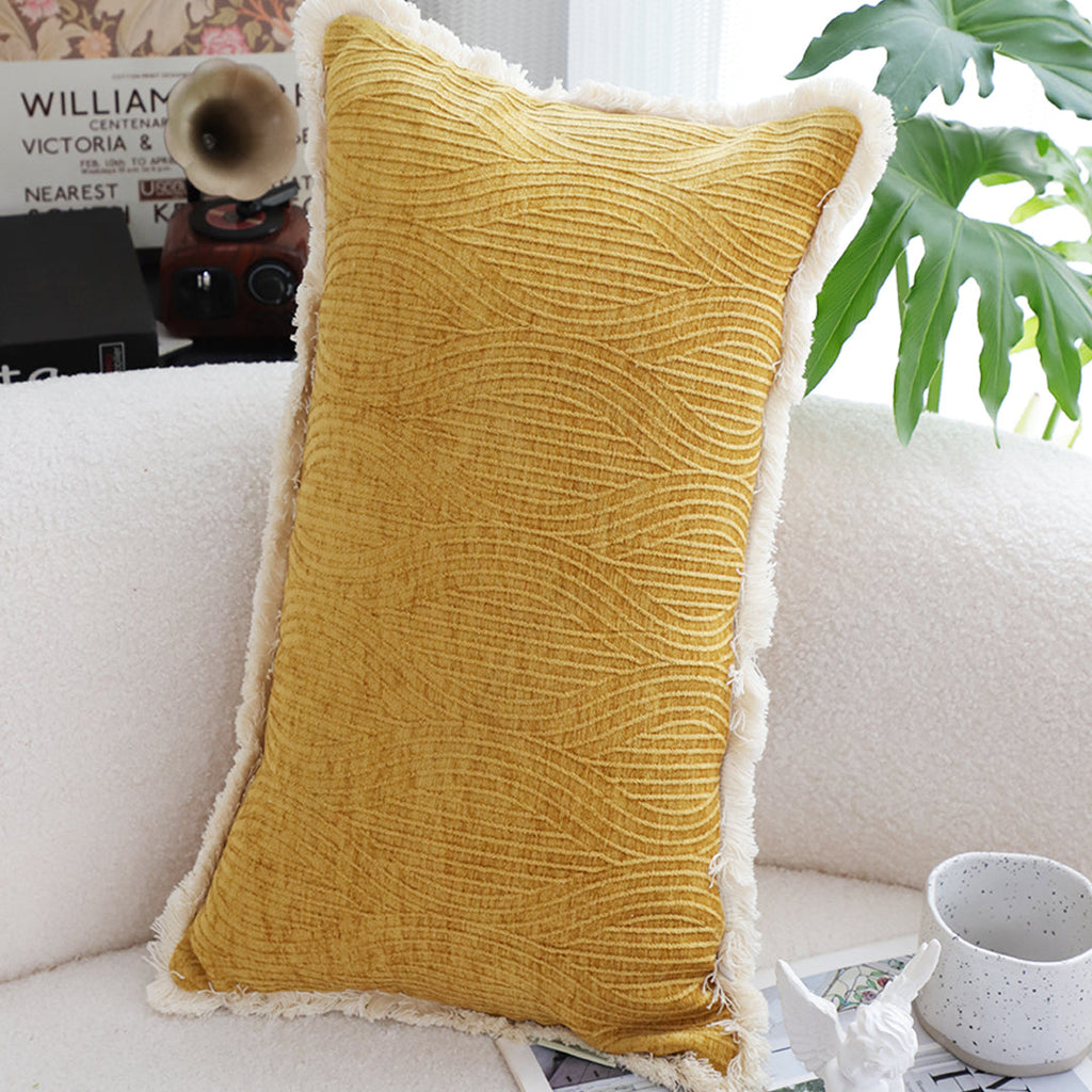 SOGA 2X 35cm Throw Pillow Turmeric Yellow Aesthetic Chenille Texture for Home Decor