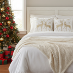 SOGA Christmas Bundle – 2 White & Gold Christmas Reindeer Pillow & White Chenille Fleece Throw $ 260