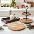 SOGA Kitchenware Bundle – Wooden Dessert Stand, Serving Tray & Premium Acacia Cutting Board