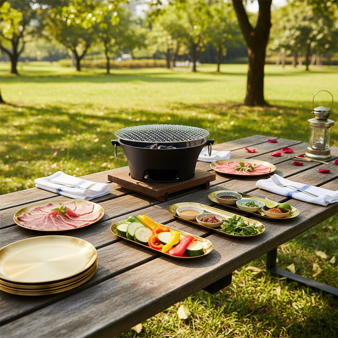 SOGA Kitchenware Bundle – Gold Nordic Plate Set, 23cm Grilling Plate & Cast Iron BBQ Grill $ 187