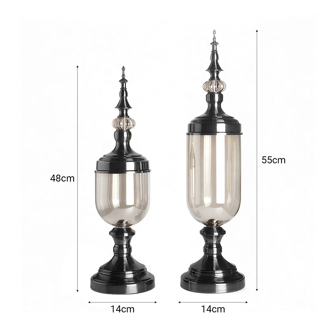 SOGA 2 x Clear Glass Flower Vase with Lid and Transparent Filler Vase Black Set
