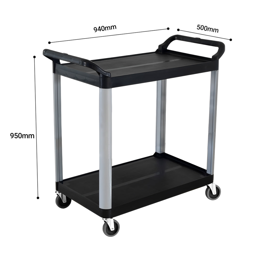 SOGA 2 Tier Food Trolley Portable Kitchen Cart Multifunctional Big Utility Service with wheels 950x500x640mm Black