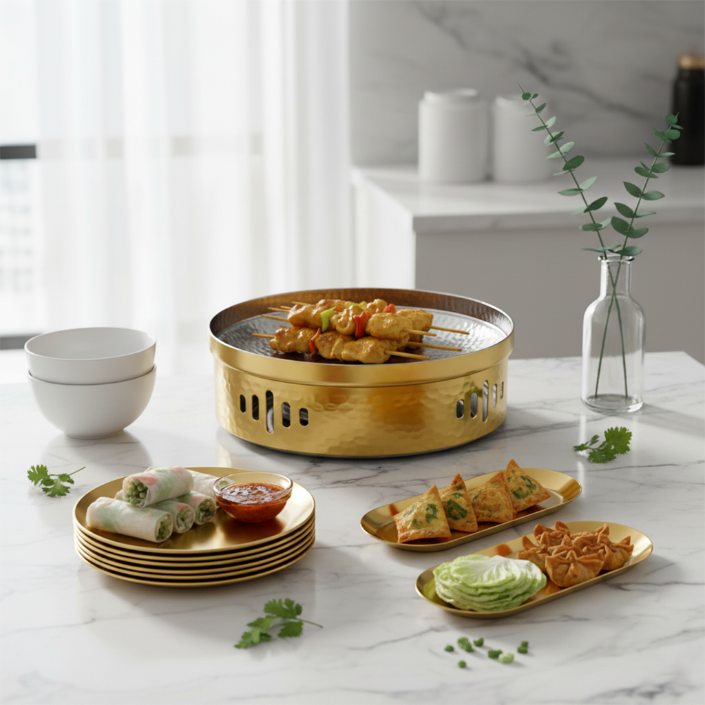 SOGA Kitchenware Bundle – Gold Nordic Plate Set, 26cm Grilling Plate & 28cm DryPot $ 181