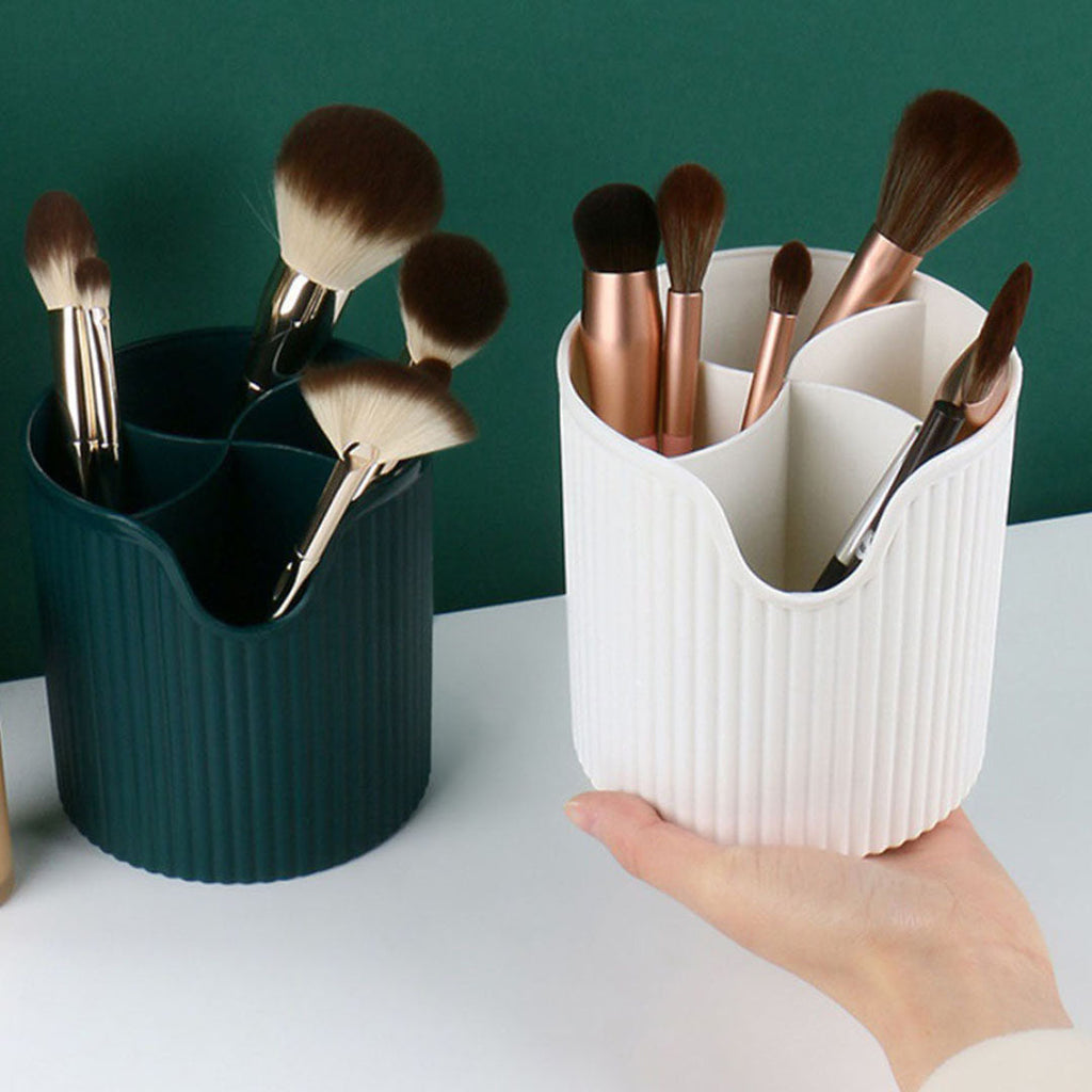 SOGA 3 Tier White Countertop Cosmetic Makeup Brush Lipstick Holder Organiser and 20cm Rechargeable LED Light Tabletop Mirror Set