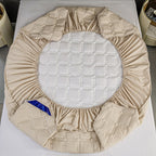 SOGA 2X Beige 153cm Wide Mattress Cover Thick Quilted Stretchable Bed Spread Sheet Protector with Pillow Covers