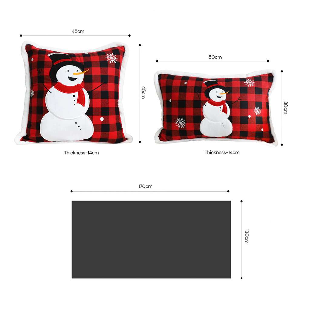 SOGA Christmas Bundle – Red Christmas Tree Fleece Throw & Red Snowman Holiday Pillows $ 200