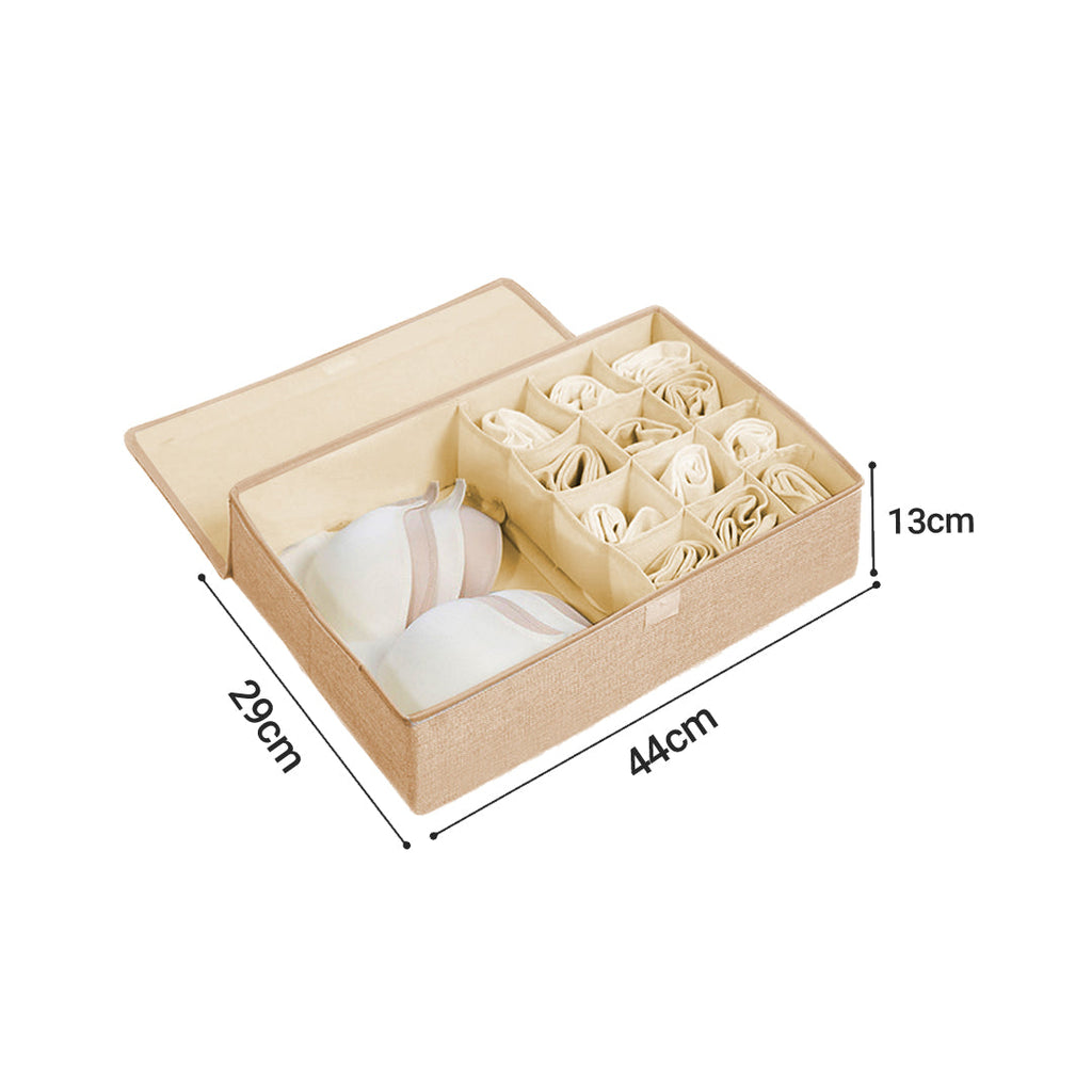 SOGA 2X Beige Flip Top Underwear Storage Box Foldable Wardrobe Partition Drawer Home Organiser