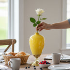 SOGA 2x 42cm Ceramic Oval Flower Vase with Gold Metal Base Yellow