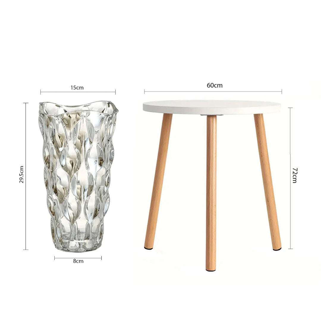 SOGA Home & Living Bundle – White Side Coffee Table & Clear Glass Vase for Modern Home Decor $ 123