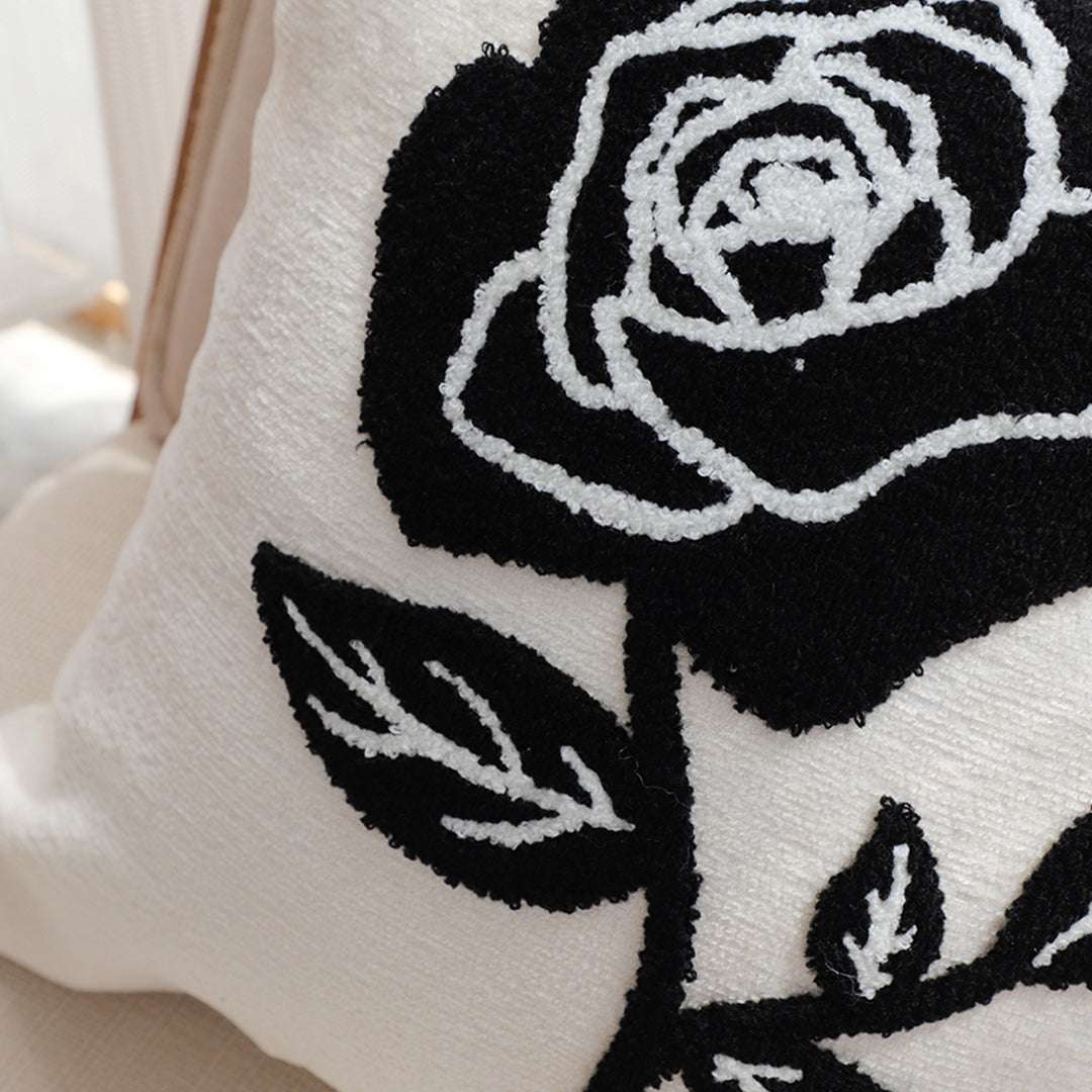 SOGA 2X 45cm White Black Single Rose Embroidered Throw Pillow $ 129