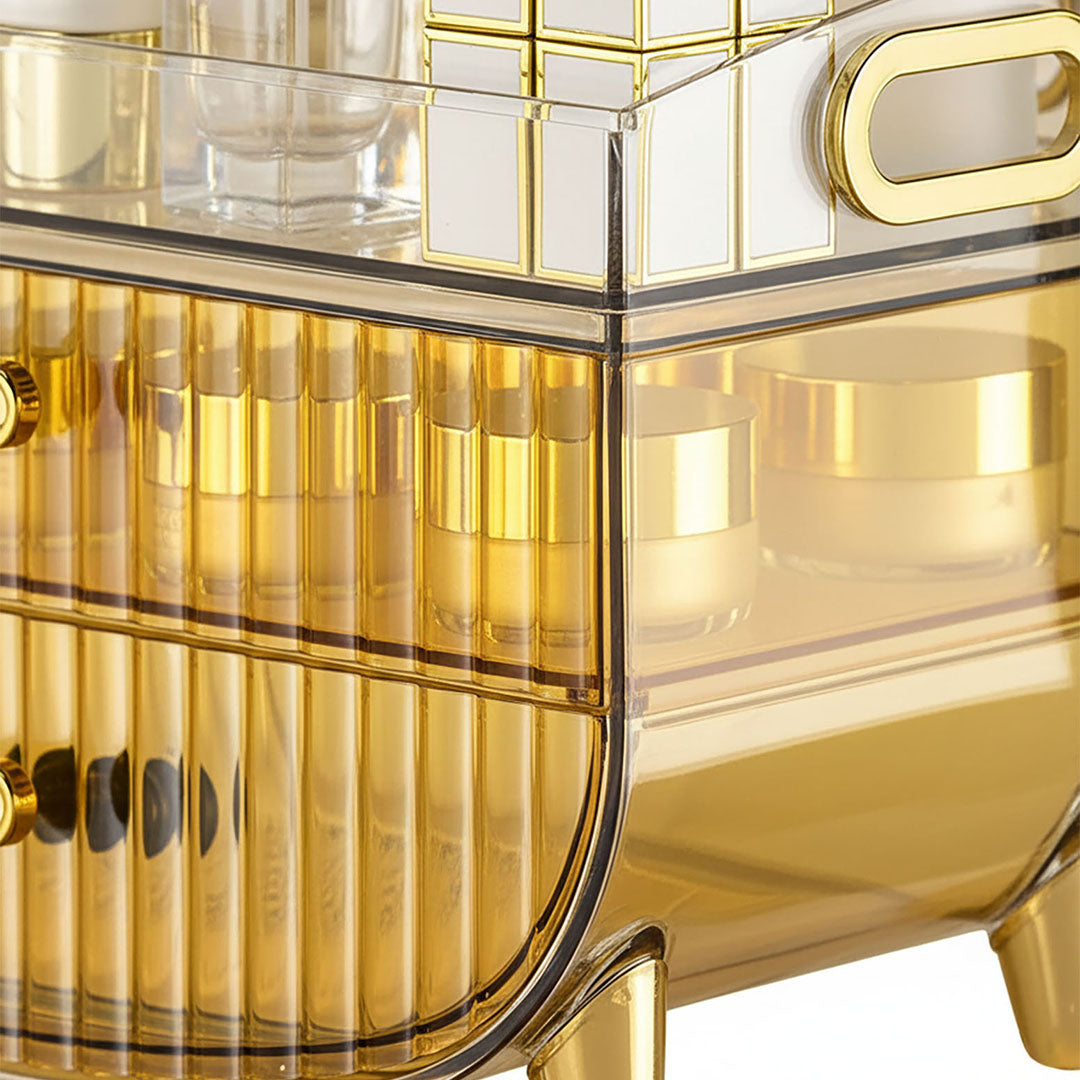 SOGA 2X 3 Tier Golden Yellow Multifunctional Countertop Cosmetic Storage Makeup Skincare Holder Jewelry Cabinet Bathroom Desk Drawer Vanity Organiser