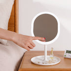 SOGA 3 Tier White Countertop Cosmetic Makeup Brush Lipstick Holder Organiser and 20cm Rechargeable LED Light Tabletop Mirror Set