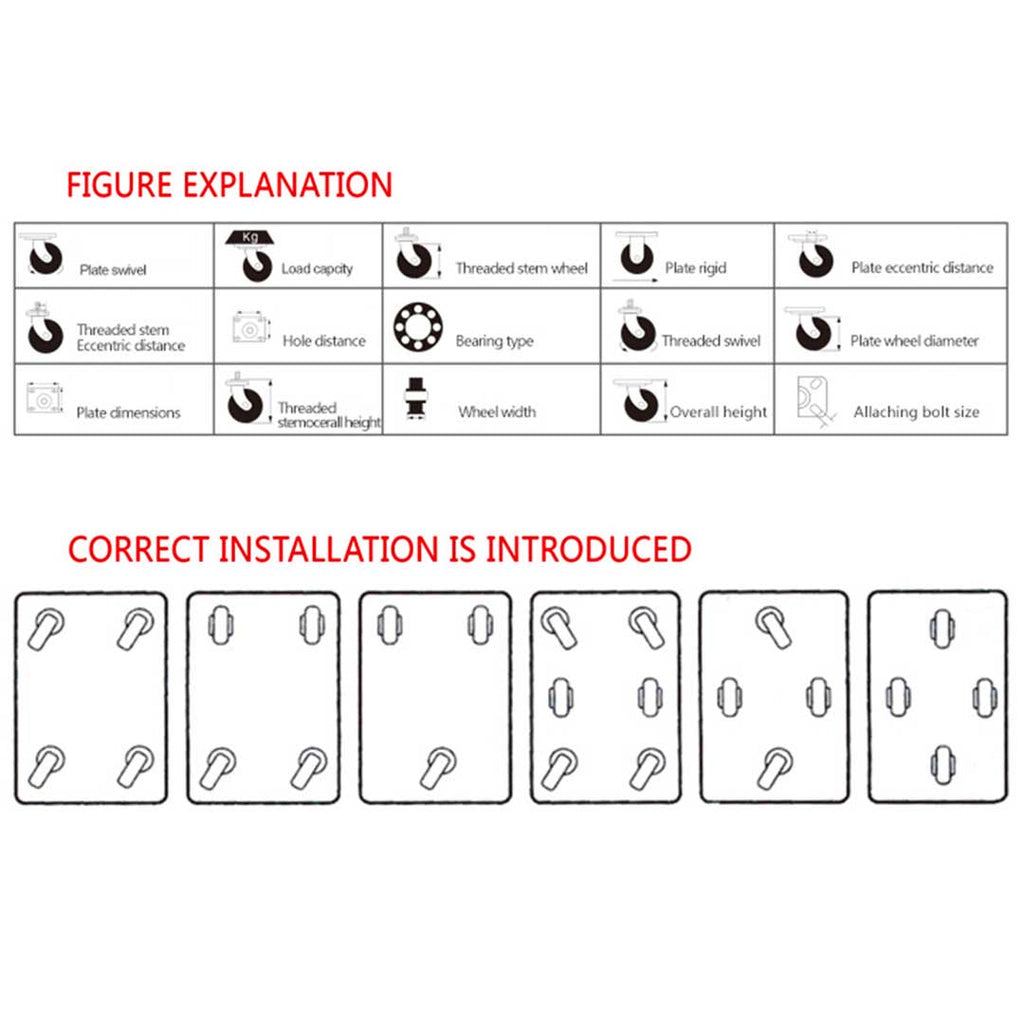 SOGA 4" Heavy Duty Polyurethane Swivel Castor Wheels with 2 Lock Brakes Casters