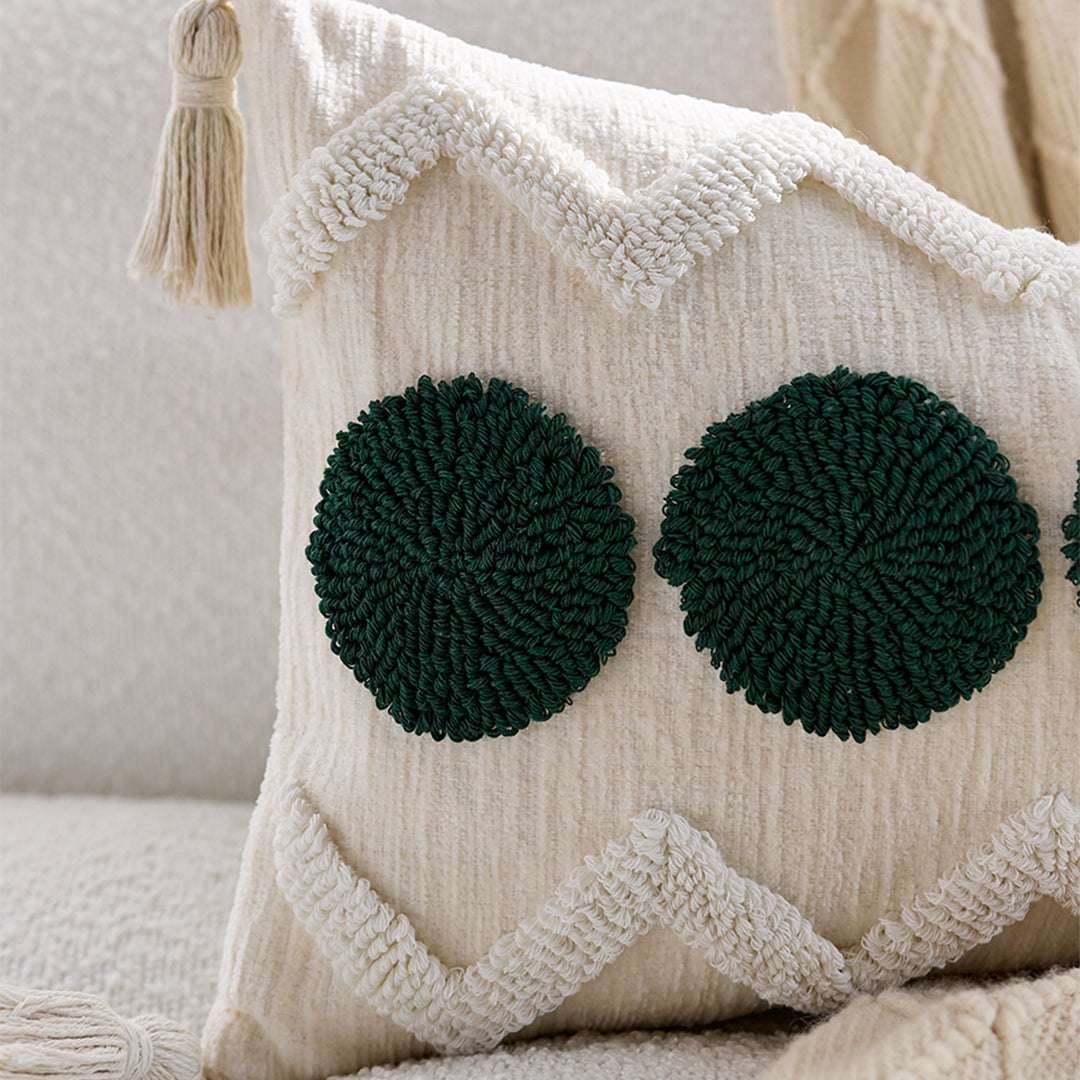SOGA 2X 30cm Cream Green Circle Pom Chevron Tassel Decorative Pillow $ 140