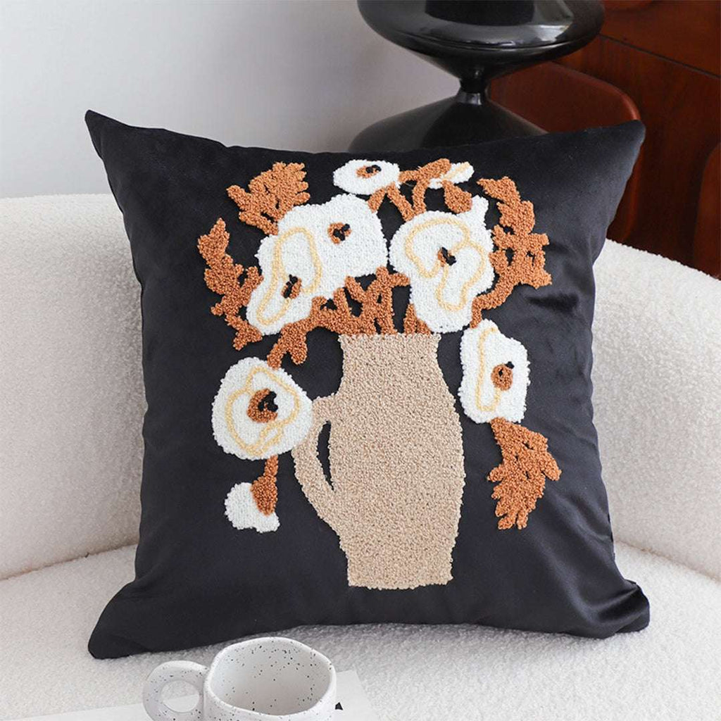SOGA 2X 45cm Black Brown White Floral Bouquet Embroidered Throw Pillow $ 0