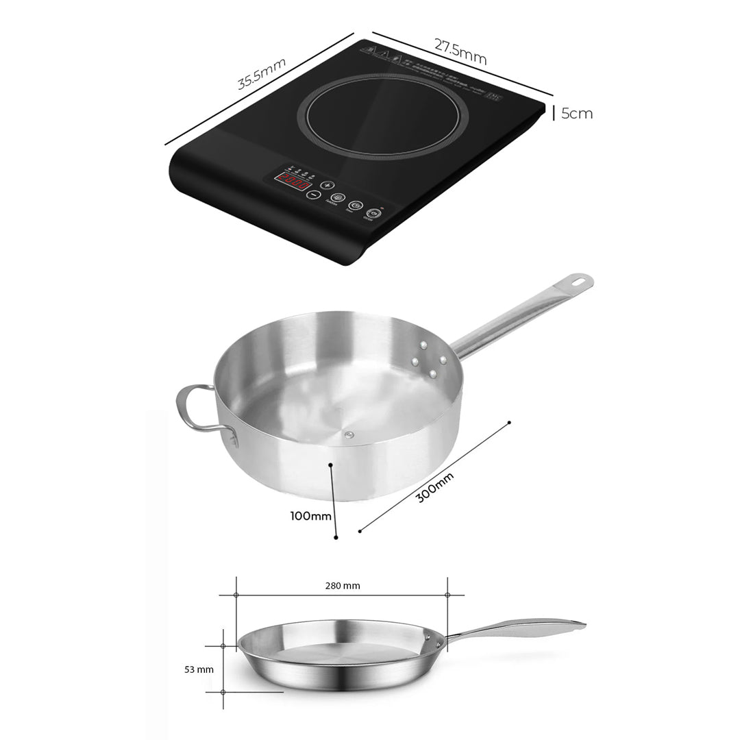 SOGA Kitchenware Bundle G – 35.5cm Smart Induction Cooktop, 30cm Saucepan & 28cm Fry Pan