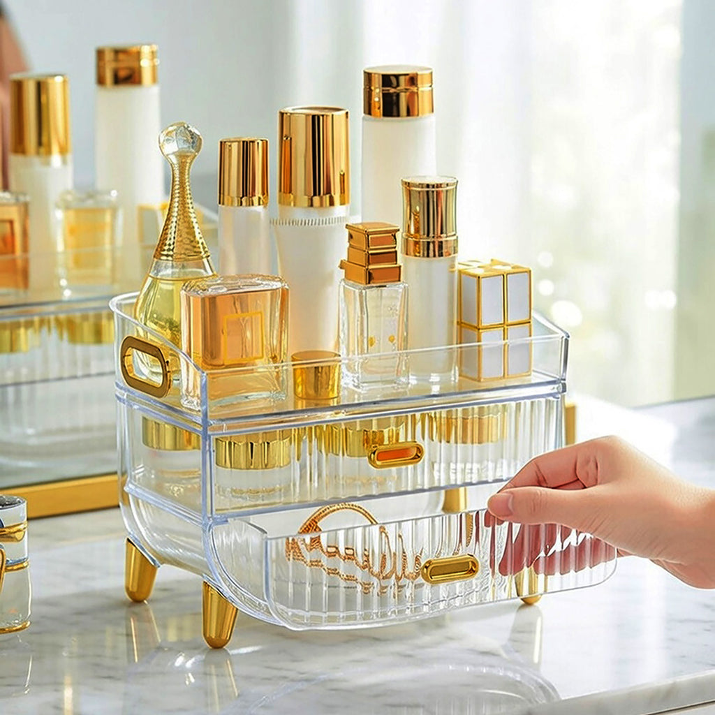 SOGA 2X 3 Tier Transparent Multifunctional Countertop Cosmetic Storage Makeup Skincare Holder Jewelry Cabinet Bathroom Desk Drawer Vanity Organiser
