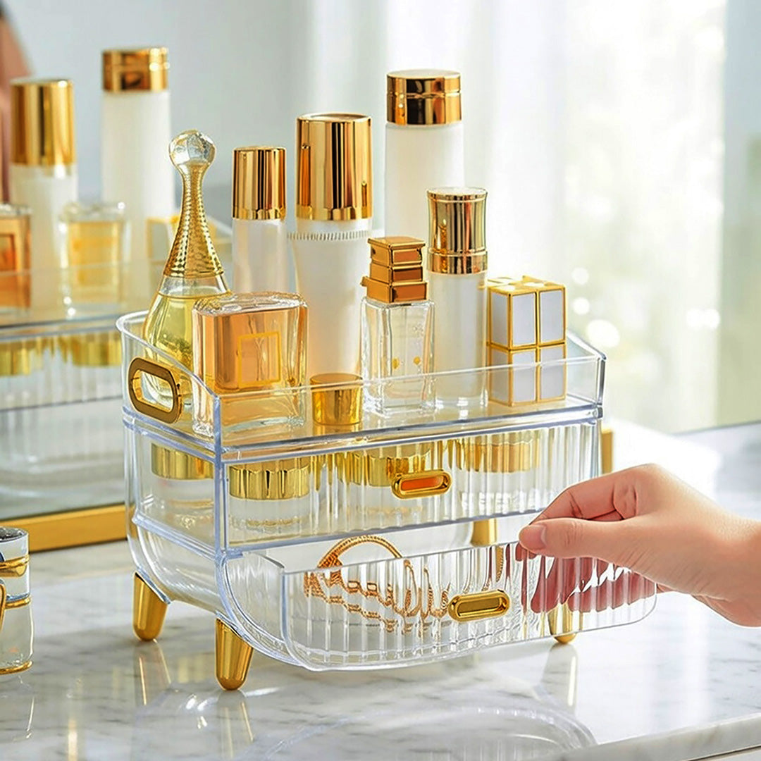 SOGA 2X 3 Tier Transparent Multifunctional Countertop Cosmetic Storage Makeup Skincare Holder Jewelry Cabinet Bathroom Desk Drawer Vanity Organiser